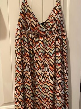 AGB Dress (16) Geometric Maxi Skirt in Brown, Tan & Aqua-EUC